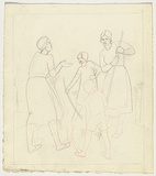 Artist: SPOWERS, Ethel | Title: Drawing relating to the linocut 'A new orchard' | Date: (c.1933) | Technique: pencil, traced over in red pencil for linocut