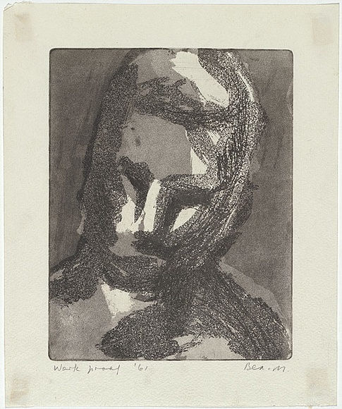 Artist: b'MADDOCK, Bea' | Title: b'Head study II' | Date: May 1961 | Technique: b'etching and sugar-aquatint, printed in black ink, from one copper plate'