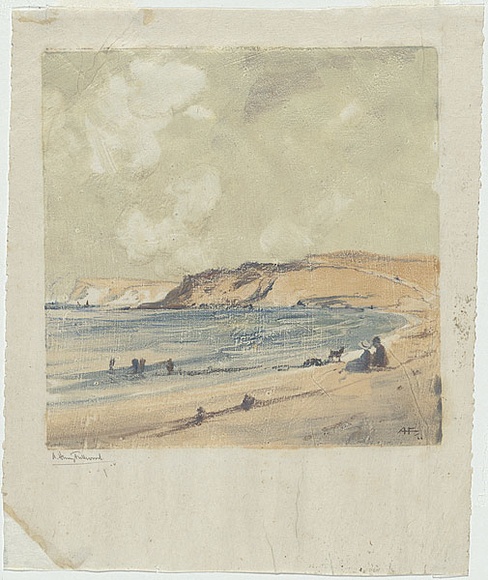 Artist: b'FULLWOOD, A.H.' | Title: b'not titled [beach scene with figures).' | Date: (1906) | Technique: b'monotype, printed in colour, from one plate'