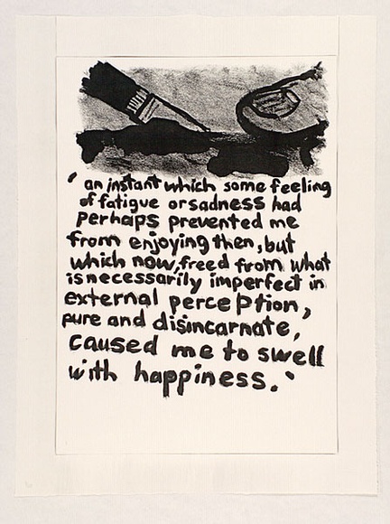 Artist: b'Heyes, Ken.' | Title: b'an instant which some feeling of fatique or sadness had perhaps prevented me from enjoying then, but which now, freed from what is necessarily imperfect in external perception, pure and disincarnate, caused me ...' | Date: 1984 | Technique: b'photocopy'
