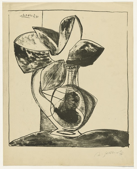 Artist: b'SELLBACH, Udo' | Title: b'(Jug of leaves)' | Date: 1954 | Technique: b'lithograph, printed in black ink, from one stone [or plate]'