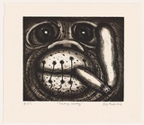 Artist: Mombassa, Reg. | Title: Smoking monkey | Date: 2006 | Technique: etching and aquatint, printed in black ink, from one plate