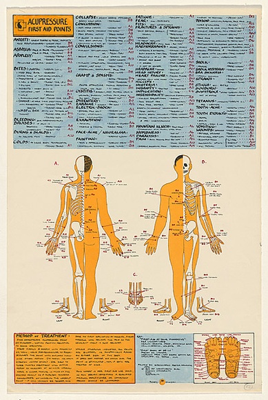 Artist: b'LITTLE, Colin' | Title: b'Acupressure first aid points' | Date: 1976 | Technique: b'screenprint, printed in colour, from four stencils'