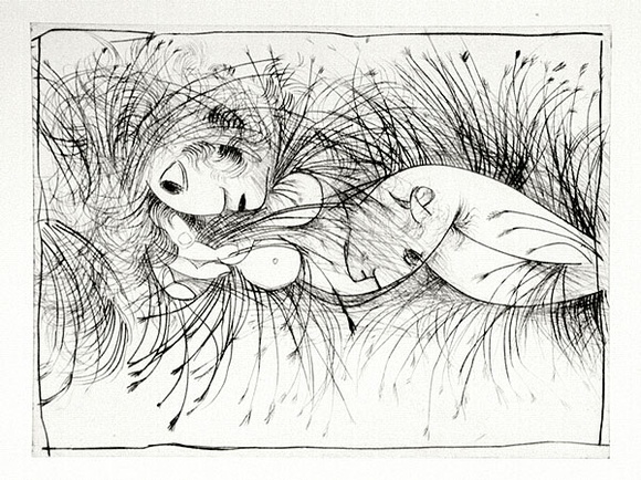 Artist: b'BOYD, Arthur' | Title: b'Nude in cornfield.' | Date: 1962 | Technique: b'etching, printed in black ink, from one plate' | Copyright: b'Reproduced with permission of Bundanon Trust'