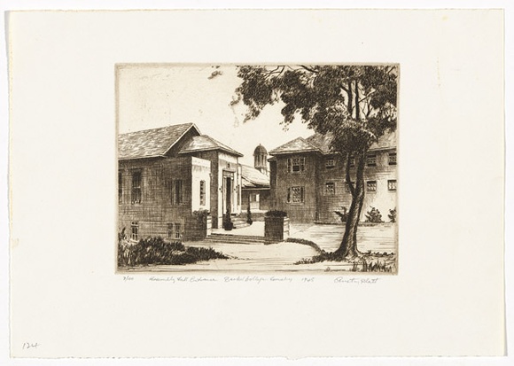 Artist: b'PLATT, Austin' | Title: b'Assembly Hall entrance, Barker College, Hornsby' | Date: 1945 | Technique: b'etching, printed in black ink, from one plate'