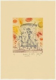 Artist: b'Olsen, John.' | Title: b'Beckett and the gypsy caravan' | Date: 1991 | Technique: b'etching, aquatint, printed in colour with plate-tone, from one plate' | Copyright: b'\xc2\xa9 John Olsen. Licensed by VISCOPY, Australia'