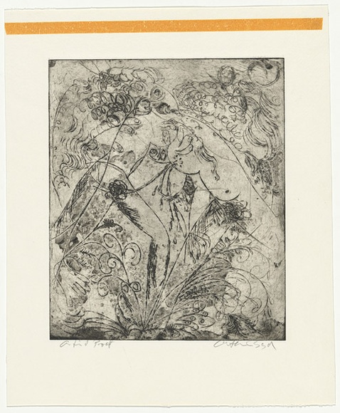 Artist: b'BOYD, Arthur' | Title: b'Joined figure with ferns.' | Date: (1962-63) | Technique: b'etching and aquatint, printed in black ink, from one plate' | Copyright: b'Reproduced with permission of Bundanon Trust'