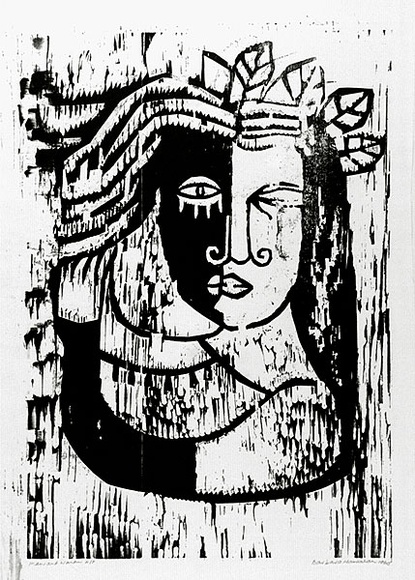 Artist: b'HANRAHAN, Barbara' | Title: b'Man and woman' | Date: 1960 | Technique: b'woodcut, printed in colour, from one block'