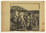 Artist: Groblicka, Lidia. | Title: Horses in the fields | Date: 1956-57 | Technique: woodcut, printed in black ink, from one block