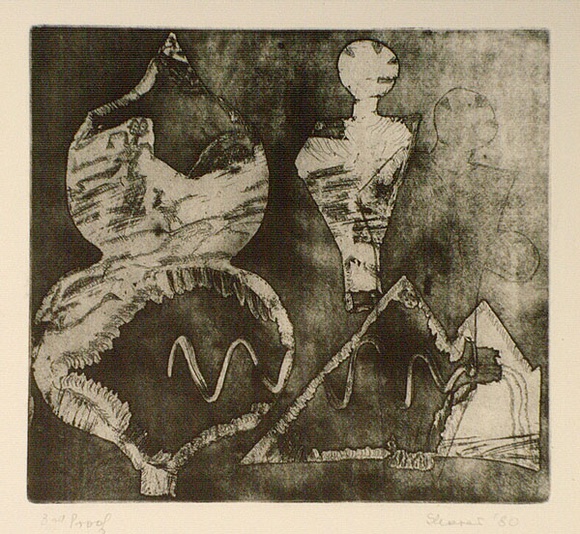 Artist: b'SHEARER, Mitzi' | Title: b'Double image' | Date: 1980 | Technique: b'etching, printed in black ink, from one  plate'