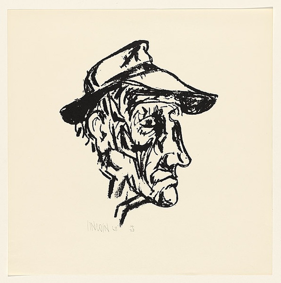 Title: b'not titled [man wearing a hat]' | Date: 1968 | Technique: b'screenprint, printed in black ink, from one stencil'