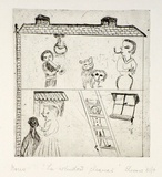 Artist: b'SHEARER, Mitzi' | Title: b'The window cleaner' | Date: 1980 | Technique: b'etching, printed in black ink with plate-tone, from one  plate'