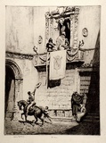 Artist: LINDSAY, Lionel | Title: Old Spain | Date: c.1950 | Technique: drypoint, printed in brownk ink with plate-tone, from one plate | Copyright: Courtesy of the National Library of Australia