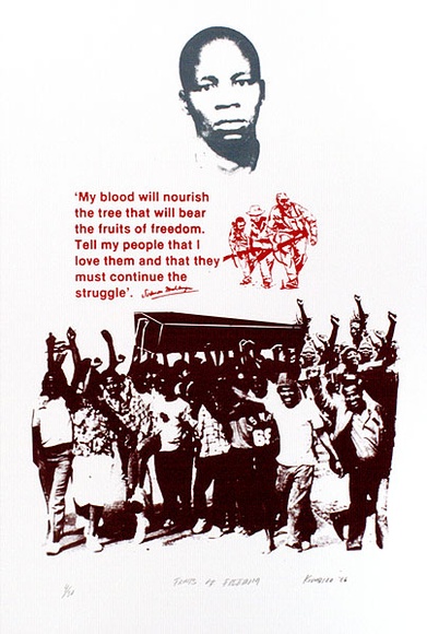 Artist: b'Biro, Kivu.' | Title: b'Fruits of freedom.' | Date: 1986 | Technique: b'screenprint, printed in colour, from multiple stencils'