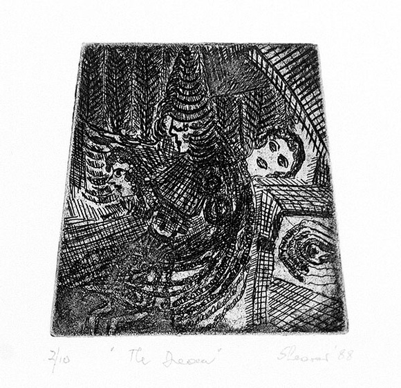 Artist: b'SHEARER, Mitzi' | Title: b'The dream' | Date: 1987 | Technique: b'etching and aquatint, printed in black ink, from one plate'