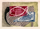Artist: b'Brash, Barbara.' | Title: b'(Still life fish).' | Date: c.1955 | Technique: b'linocut, printed in colour, from six blocks'