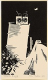 Artist: Thake, Eric. | Title: Greeting card: Christmas Roadside bunyip | Date: 1973 | Technique: linocut, printed in black ink, from one block