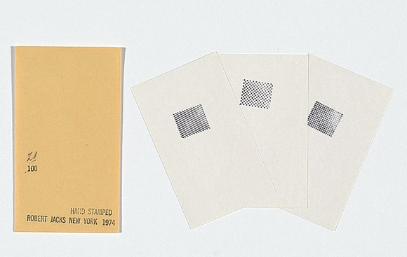 Artist: b'JACKS, Robert' | Title: b'Three hand stamped prints.' | Date: 1976 | Technique: b'rubber stamps, printed in colour, each from multiple blocks'