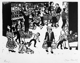 Artist: b'Allen, Joyce.' | Title: b'Supermart.' | Date: 1986 | Technique: b'linocut, printed in black ink, from one block'