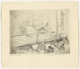 Artist: b'WILLIAMS, Fred' | Title: b'Somersault' | Date: 1955-56 | Technique: b'etching, aquatint, engraving, flat biting, printed in black ink, from one zinc plate' | Copyright: b'\xc2\xa9 Fred Williams Estate'