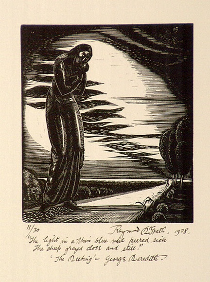 Artist: b'McGrath, Raymond.' | Title: b'The Meeting' | Date: 1928 | Technique: b'wood-engraving, printed in black ink, from one block'