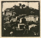 Artist: b'FIZELLE, Rah' | Title: b'not titled [small Italian hill village].' | Date: (1928-30?) | Technique: b'wood-engraving, printed in black ink, from one block'