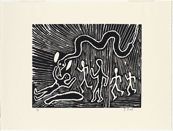 Artist: b'Desert Designs.' | Title: b'Ngalyawiltirr.' | Date: 1985 | Technique: b'screenprint, printed in black ink, from one stencil; from linocut original'