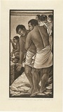 Artist: b'White, Robin.' | Title: b'The fisherman considers his options' | Date: 1995 | Technique: b'woodcut, printed in sepia ink, from two blocks'