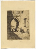 Artist: b'LINDSAY, Lionel' | Title: bThe Moor's gate, Granada | Date: 1919 | Technique: b'etching, printed in brown ink with plate-tone, from one plate' | Copyright: b'Courtesy of the National Library of Australia'