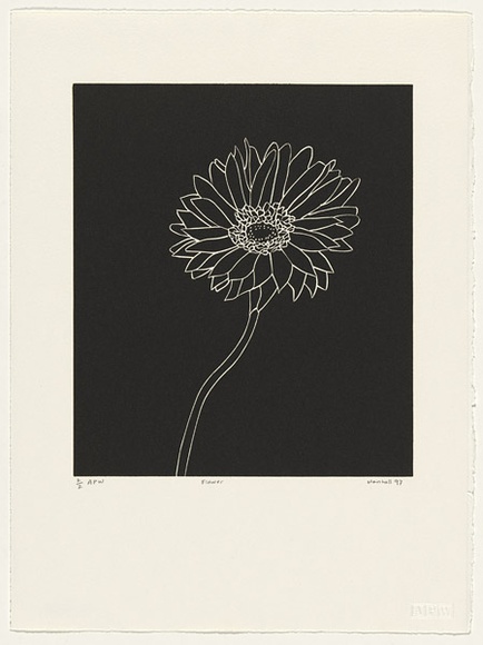 Artist: b'Marshall, John.' | Title: b'Flower' | Date: 1997, August | Technique: b'linocut, printed in brown ink, from one block'