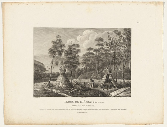 Title: b'Terre de Di\xc3\xa9men: \xc3\x8ele Maria. Tomeaux des naturels' | Date: 1802? | Technique: b'etching and engraving, printed in black ink, from one plate'