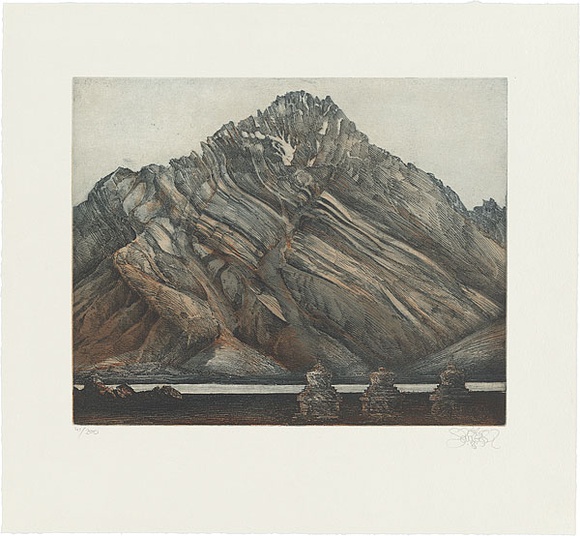 Artist: b'SCHMEISSER, Jorg' | Title: b'Mountain near Zulidok' | Date: 1985 | Technique: b'softground-etching and aquatint, printed in colour, from two plates' | Copyright: b'\xc2\xa9 J\xc3\xb6rg Schmeisser'