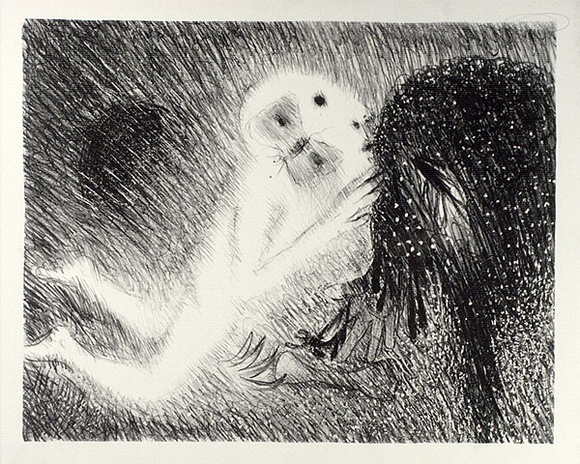 Artist: b'BOYD, Arthur' | Title: b'St Francis kissing the Wolf of Gubbio.' | Date: (1965) | Technique: b'lithograph, printed in black ink, from one plate' | Copyright: b'Reproduced with permission of Bundanon Trust'