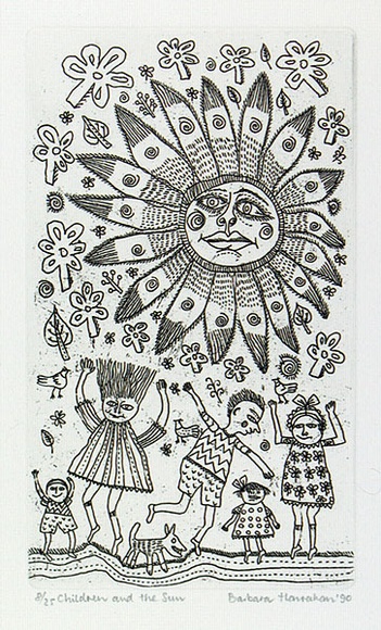 Artist: b'HANRAHAN, Barbara' | Title: b'Children and the sun' | Date: 1990 | Technique: b'etching, printed in black, with plate-tone, from one plate'