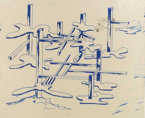 Artist: b'COLEING, Tony' | Title: bDrawing for 'to do with blue' sculpture. | Date: (1975) | Technique: b'screenprint, printed in blue ink, from one stencil'