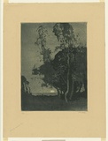 Artist: LONG, Sydney | Title: Moonrise pastoral | Date: 1918 | Technique: aquatint, printed in blue ink, from one copper plate | Copyright: Reproduced with the kind permission of the Ophthalmic Research Institute of Australia
