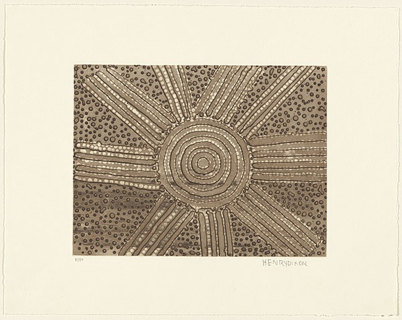 Artist: b'Dixon Petyarre, Henry.' | Title: b'not titled' | Date: 2001 | Technique: b'etching and aquatint, printed in brown-black ink, from one plate'