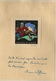 Artist: FEINT, Adrian | Title: Bookplate: Frank E. Lane. | Date: (1934) | Technique: wood-engraving, printed in black ink, from one block; hand-coloured | Copyright: Courtesy the Estate of Adrian Feint