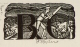 Artist: OGILVIE, Helen | Title: (A, B, C letters, cricketer and landscape) | Date: (1953) | Technique: wood-engraving, printed in black ink, from one block