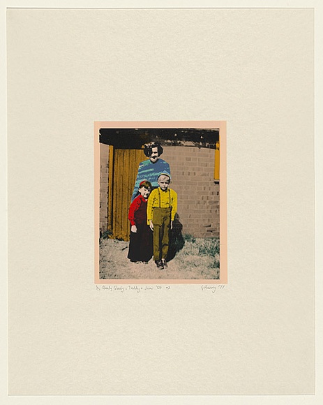 Artist: b'HARVEY, Geoffrey' | Title: bAunty Glady, Teddy and Jim '59 #2 | Date: 1977 | Technique: b'photo-screenprint, printed in colour, from multiple stencils'