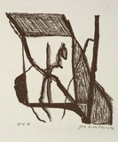 Artist: ROCA-FOLCH, Yan | Title: not titled [square opening with branching structures] | Date: 1991 | Technique: lithograph printed in black ink, from one stone