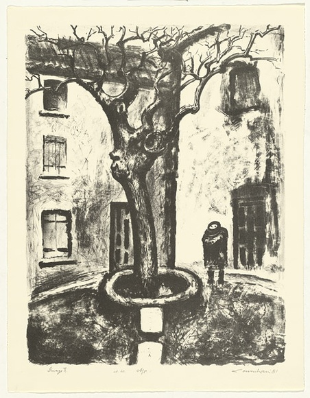 Artist: b'Counihan, Noel.' | Title: b'Place de la Toue, winter.' | Date: 1981 | Technique: b'lithograph, printed in black ink, from one zinc plate'