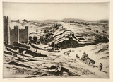 Artist: LINDSAY, Lionel | Title: Outside the walls, Avila | Date: 1926 | Technique: drypoint, printed in brown ink with plate-tone, from one plate | Copyright: Courtesy of the National Library of Australia