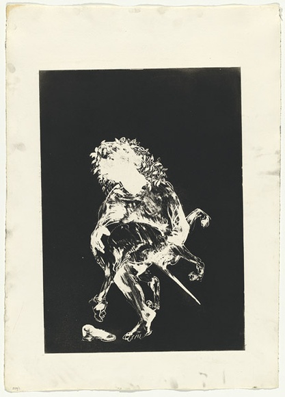 Artist: b'BOYD, Arthur' | Title: bThe Unicorn's Love Dance. | Date: 1973-74 | Technique: b'aquatint, printed in black ink, from one plate' | Copyright: b'Reproduced with permission of Bundanon Trust'