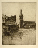 Artist: LONG, Sydney | Title: Christ Church, Old Sydney | Date: (1926) | Technique: line-etching, drypoint printed with some plate-tone, from one zinc plate | Copyright: Reproduced with the kind permission of the Ophthalmic Research Institute of Australia