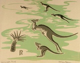 Artist: b'Palmer, Ethleen.' | Title: b'(Kangaroos and Black boy)' | Date: (1949) | Technique: b'screenprint, printed in colour, from multiple stencils'