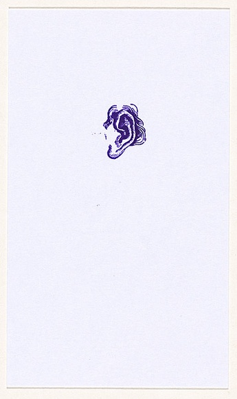 Title: b'not titled [purple stamp of ear]' | Date: 2007 | Technique: b'hand-stamped postcard'