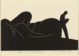 Artist: b'Thake, Eric.' | Title: b'Greeting card: Christmas (Figure in a rocky landscape)' | Date: 1965 | Technique: b'linocut, printed in black ink, from one block'