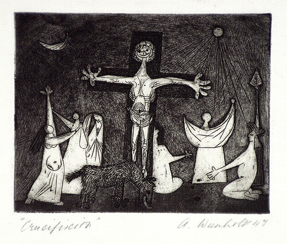 Artist: b'Wienholt, Anne.' | Title: b'Crucifixion' | Date: 1948 | Technique: b'engraving and aquatint, printed in black ink, from one copper plate'