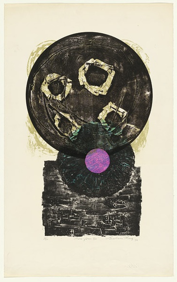 Artist: b'KING, Grahame' | Title: b'Microform IIII' | Date: 1970 | Technique: b'lithograph, printed in colour, from five stones [or plates]'